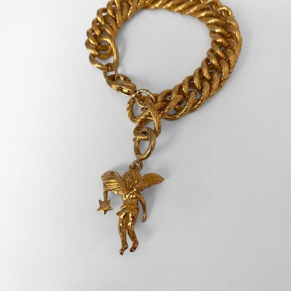 NOT FOR SALE Vintage Gold Chain Link Angel Charm Bracelet - Picture 4 of 5